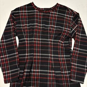 bershka black red and white plaid long sleeve dress